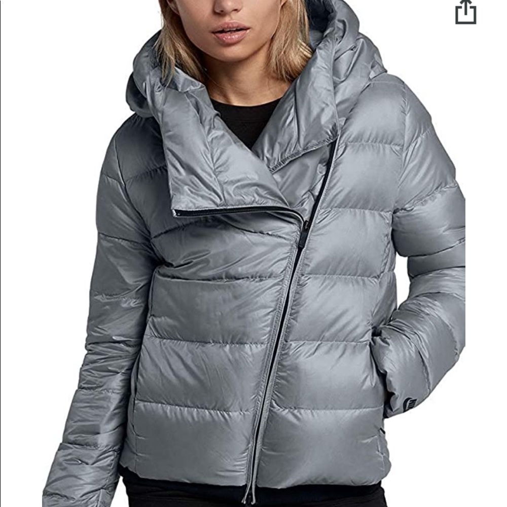Nike puffer down coat Lulu asymmetric jacket winter ski snowboard silver XS